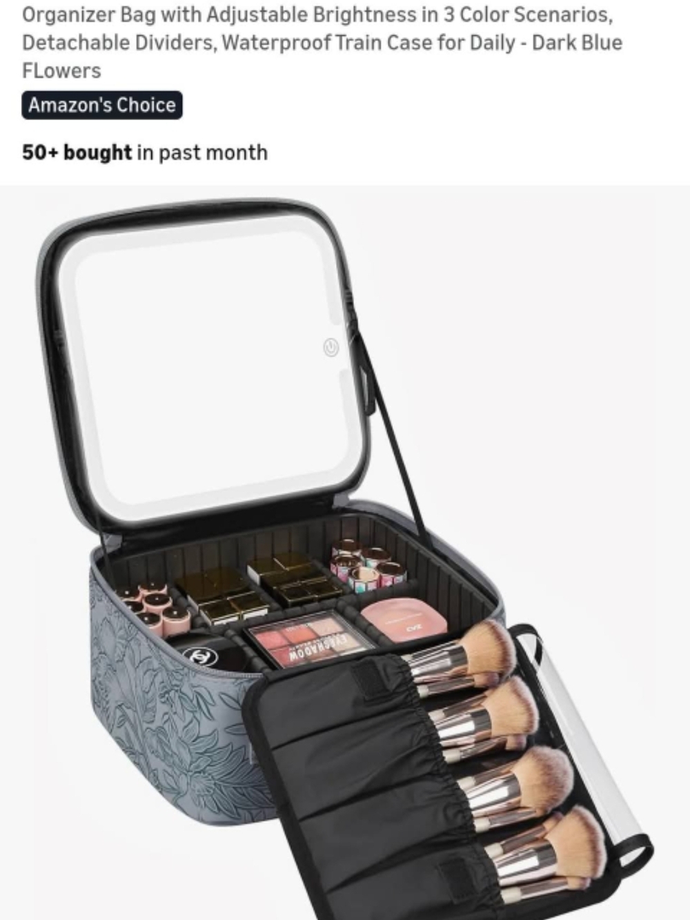 Makeup Train Case Organizer Bag with LED Mirror - Dark Blue